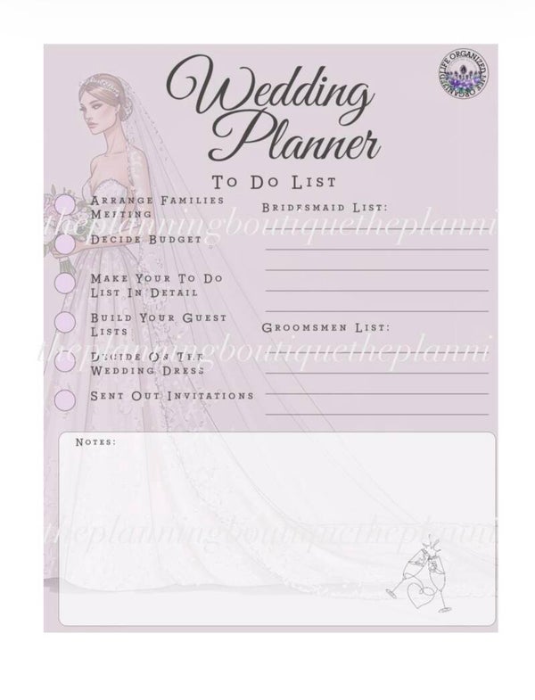 Wedding To Do List Sheet