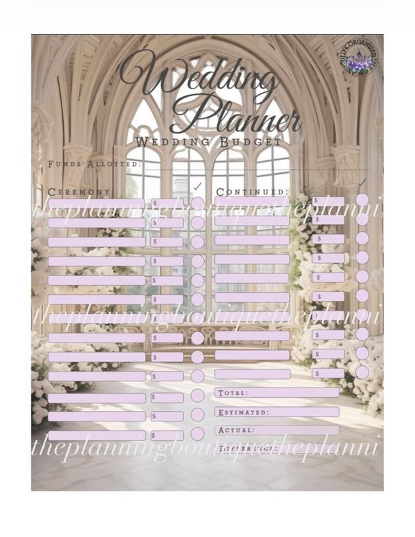 Wedding Detailed Budget Worksheet