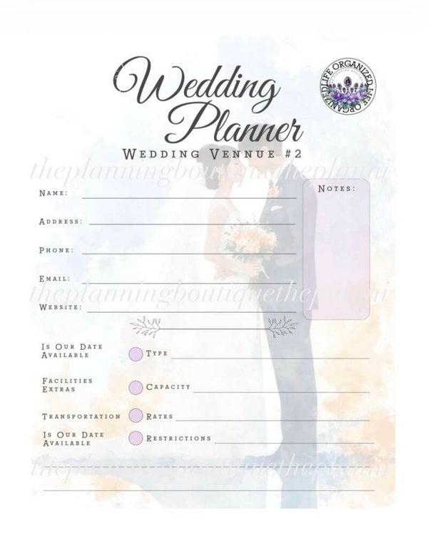 Wedding Venue #2 Worksheet