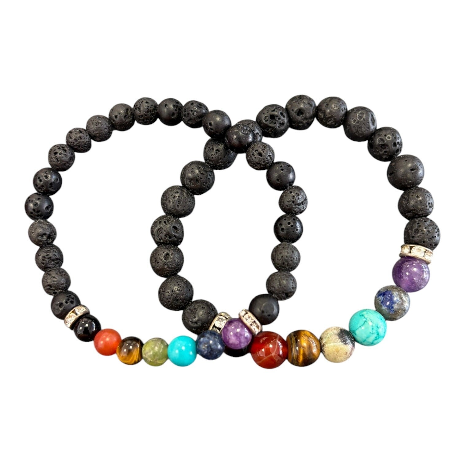 Bracelet 7 chakras et pierre de lave -  Modèle 1