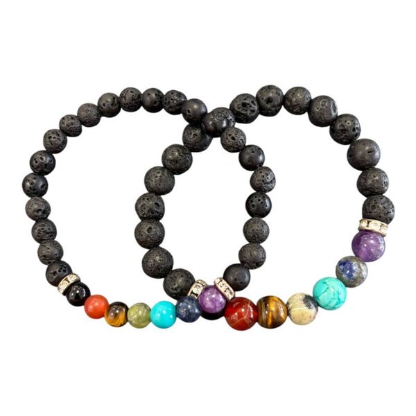 Bracelet 7 chakras et pierre de lave -  Modèle 1
