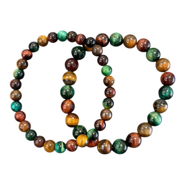 Bracelet Oeil de Bœuf + Oeil de Tigre + Oeil de Tigre teinté vert