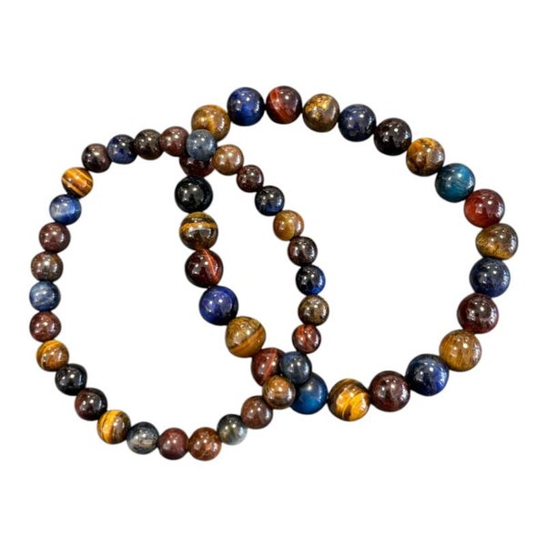 Bracelet Oeil de Bœuf + Oeil de Tigre + Oeil de Tigre teinté bleu