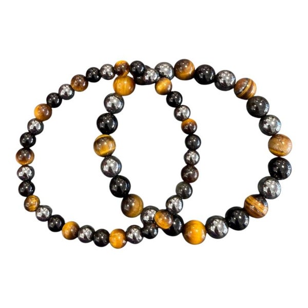 Bracelet Hématite + Obsidienne noire + Oeil de Tigre