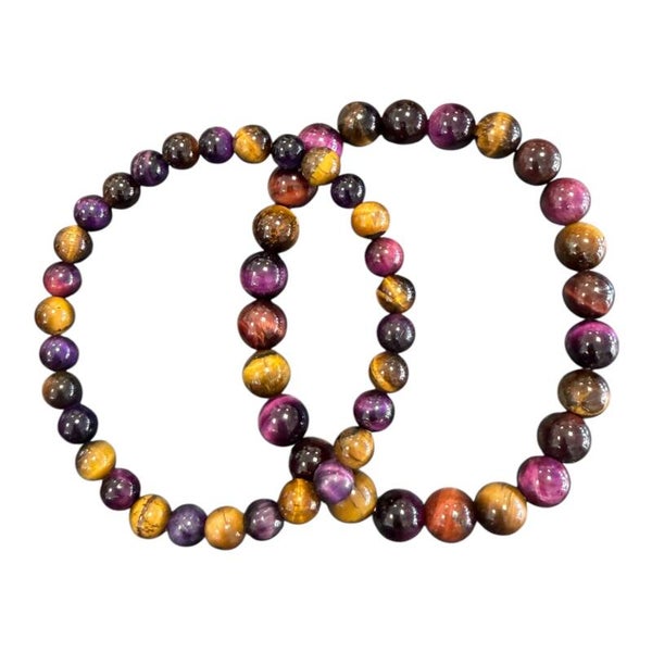 Bracelet Oeil de Tigre et Oeil de Tigre teinté violet