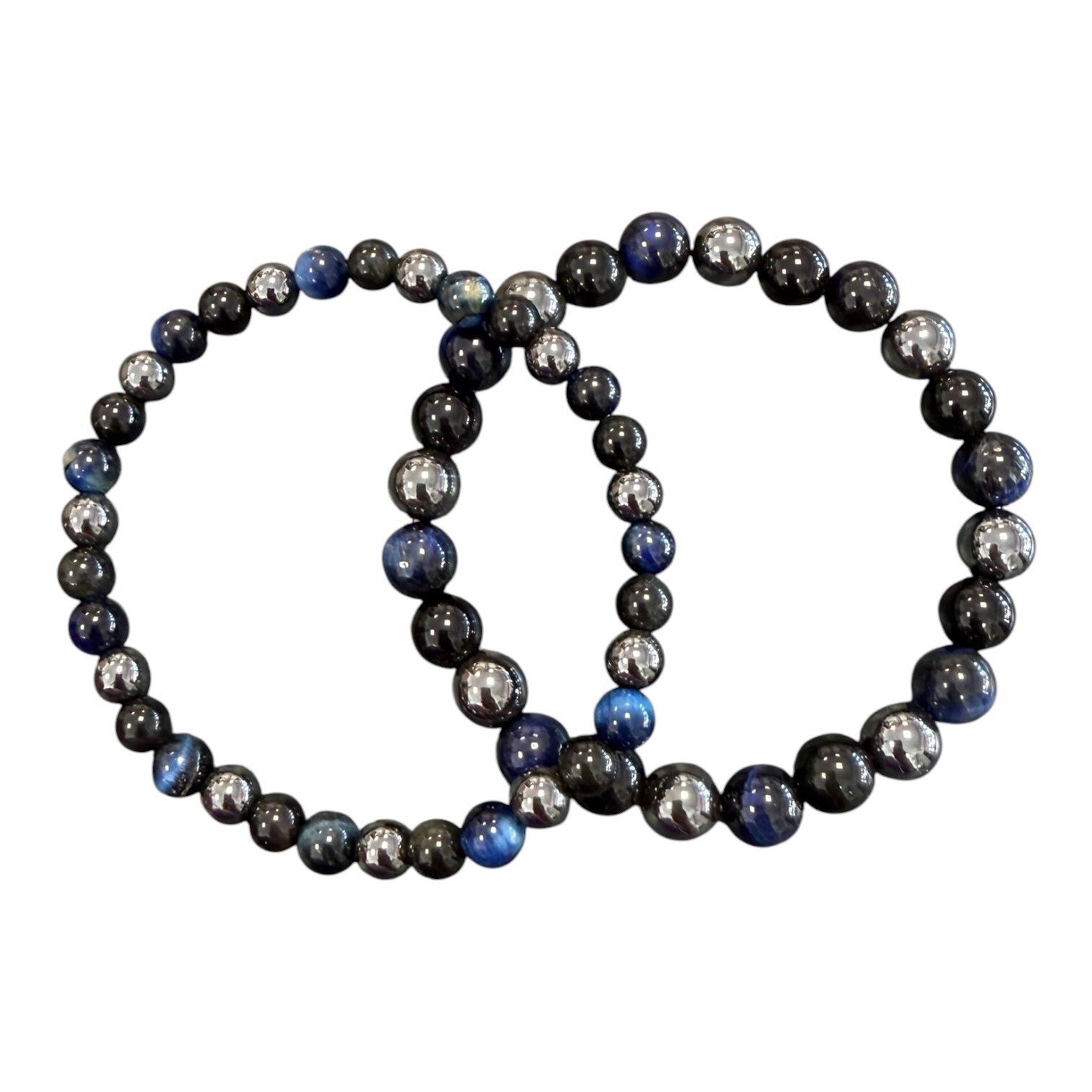 Bracelet Hématite + Obsidienne noire + Oeil de Tigre teinté bleu