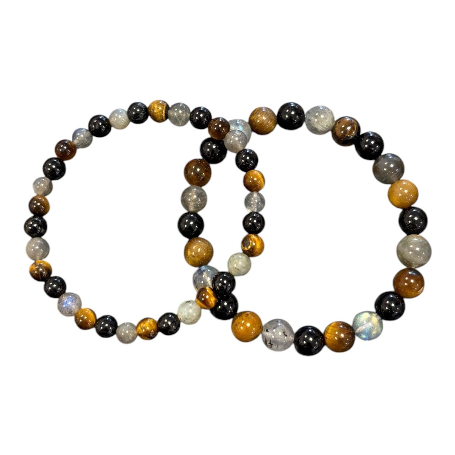 Bracelet Labradorite + Oeil de Tigre +Tourmaline noire