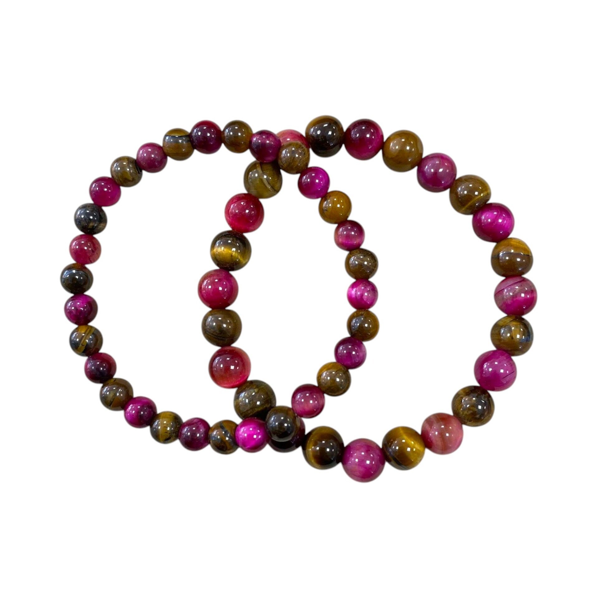Bracelet Oeil de Tigre et Oeil de Tigre teinté rose