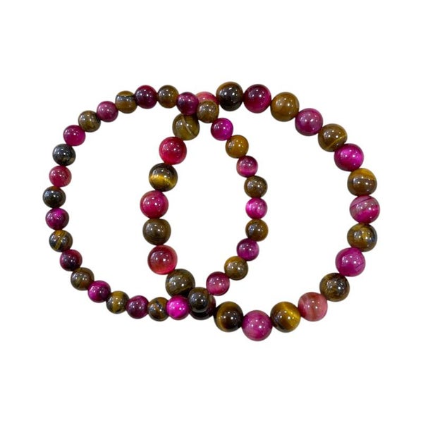 Bracelet Oeil de Tigre et Oeil de Tigre teinté rose