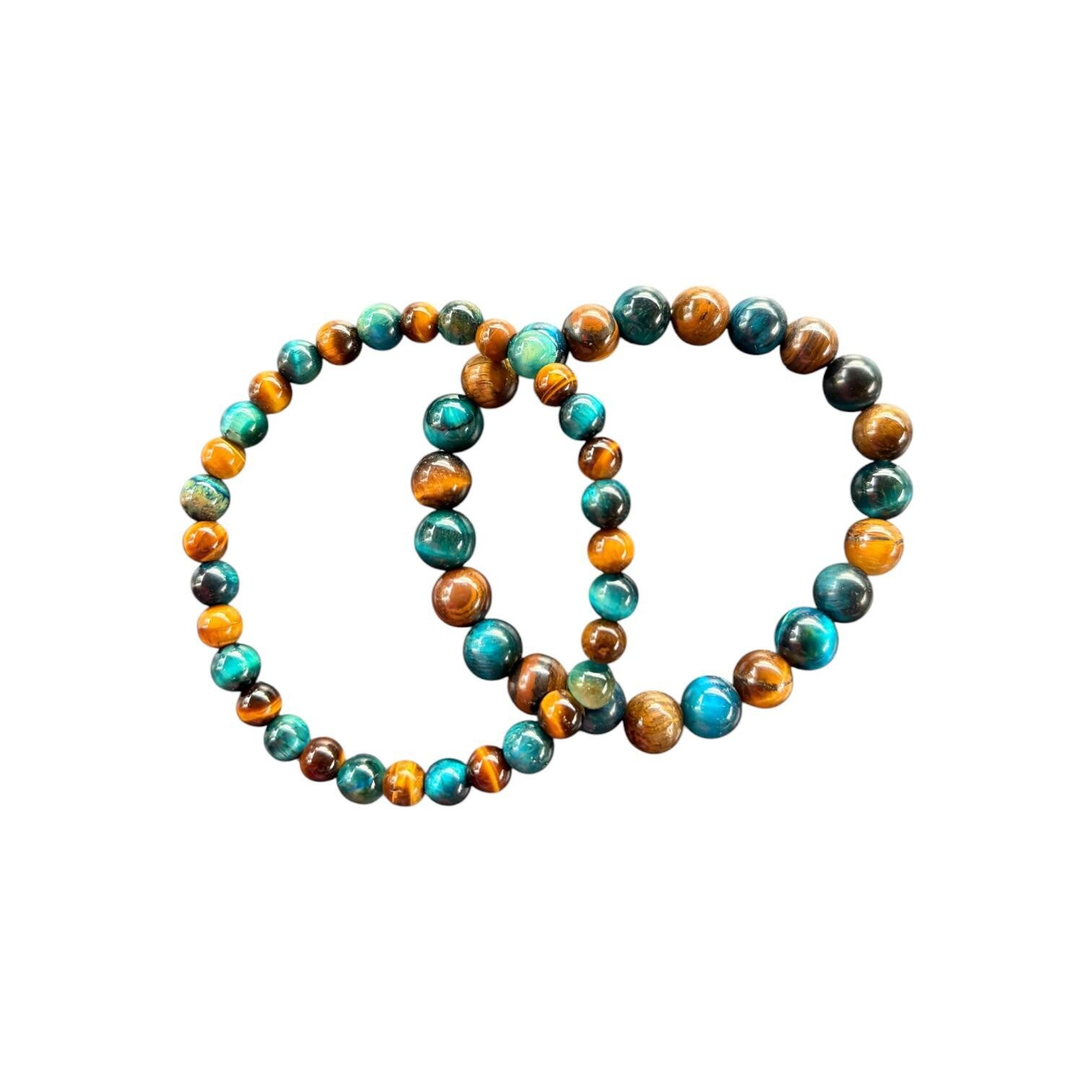 Bracelet Oeil de Tigre et Oeil de Tigre teinté turquoise