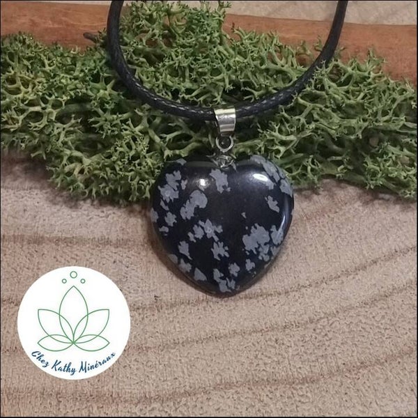 Pendentif Obsidienne Flocon de Neige / Mouchetée coeur 2 cm