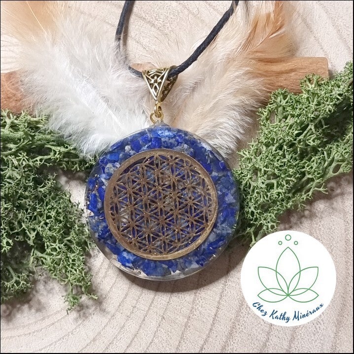 Pendentif Lapis-Lazuli Fleur de vie Orgonite 4 CM Ø
