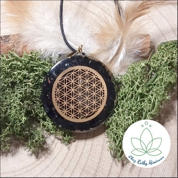 Pendentif Tourmaline Noire Fleur de vie Orgonite 4 CM Ø