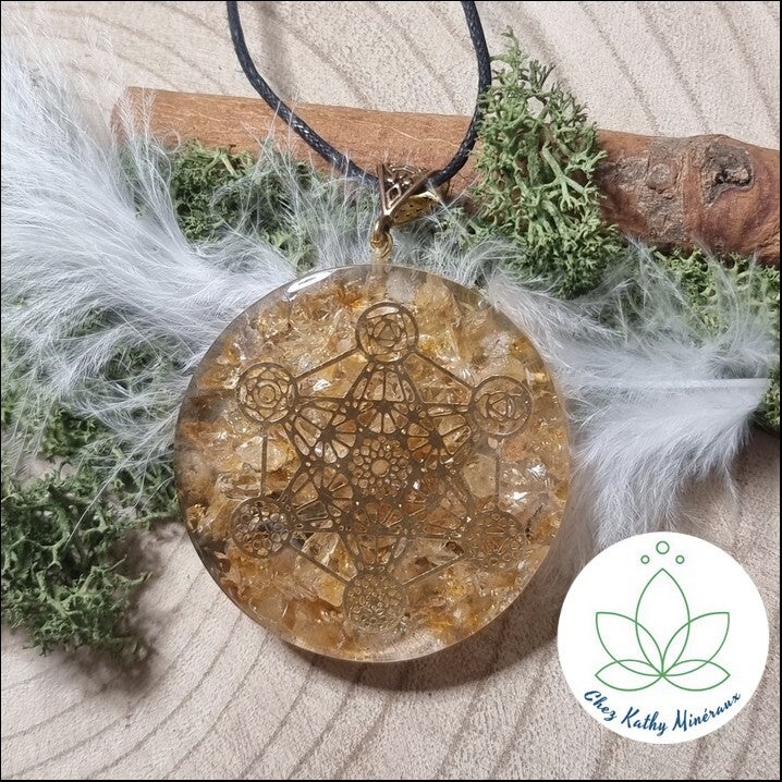 Pendentif Citrine Métatron Orgonite 5 CM Ø