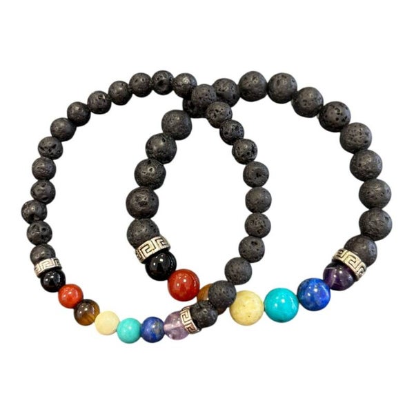 Bracelet 7 chakras et pierre de lave -  Modèle 2