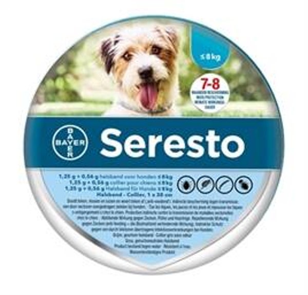 SERESTO TEKEN- EN VLOOIENBAND HOND TOT 8 KG 38 CM