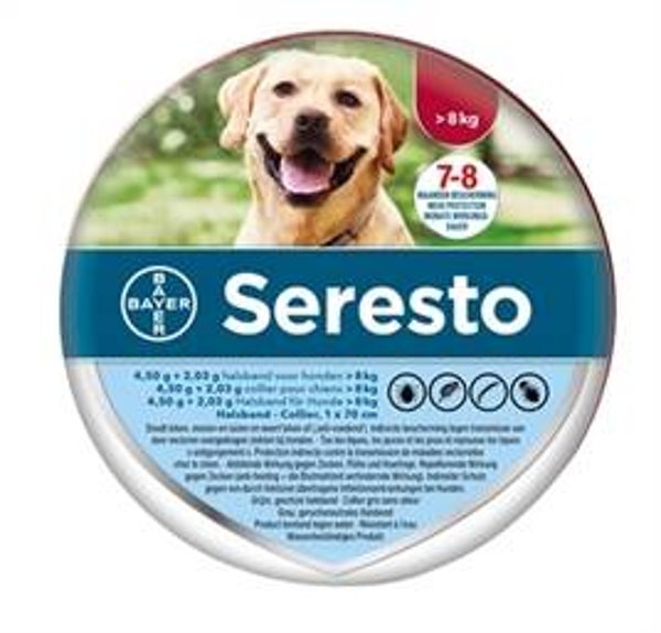 SERESTO TEKEN- EN VLOOIENBAND HOND VANAF 8 KG 70 CM