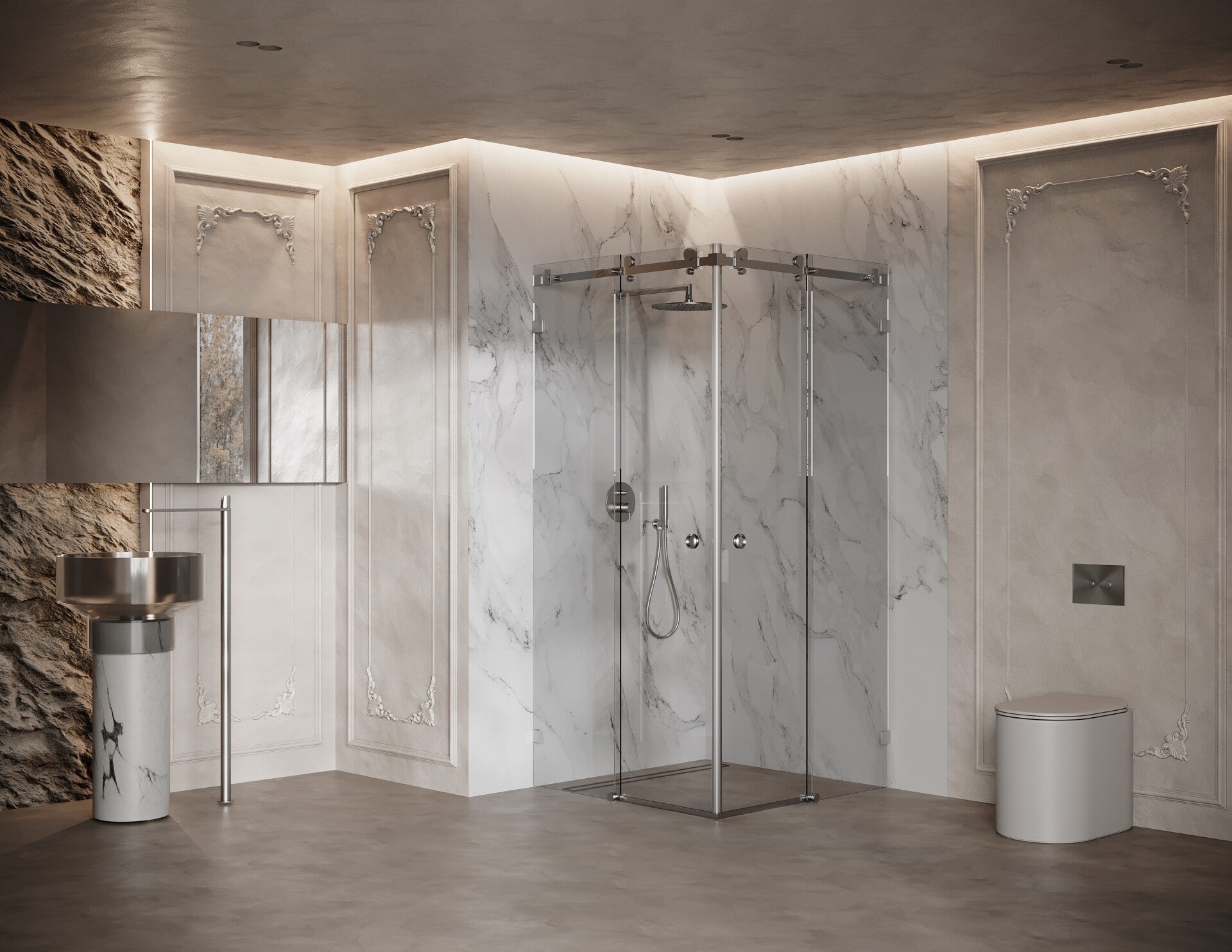 Maßgeschneiderte Eckduschkabine mit Schiebetür Rivoli Rohrsystem mit leichte Reinigung