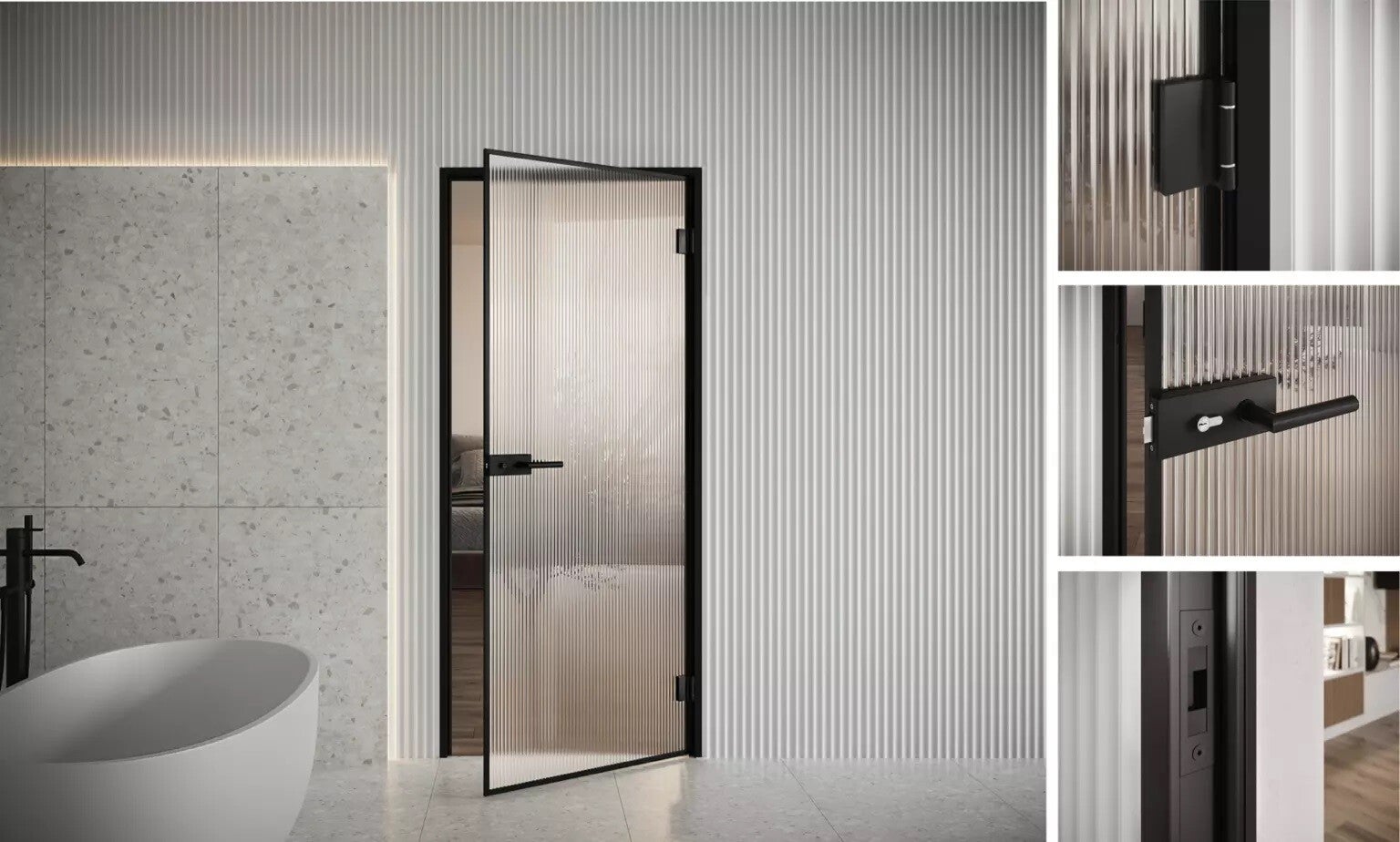 Maßgeschneiderte Glas/Holztür in Aluminiumrahmen mit Abdeckblenden