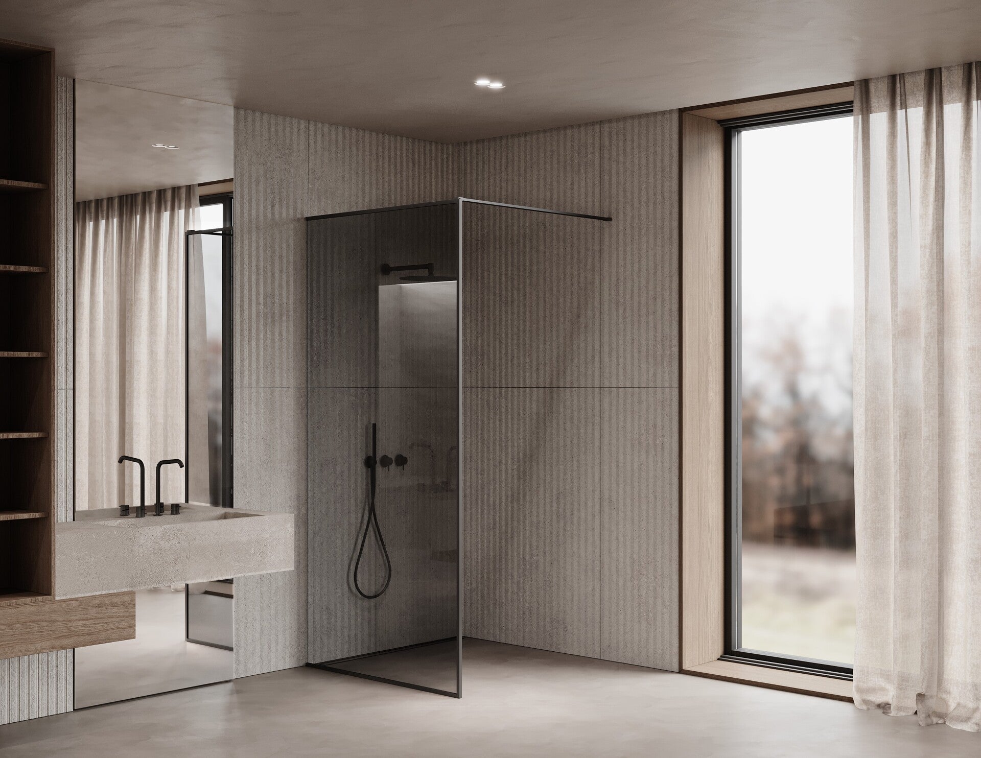 Maßgeschneiderte Duschwand Walk-in  Mi Anschluss Direkt am Wand