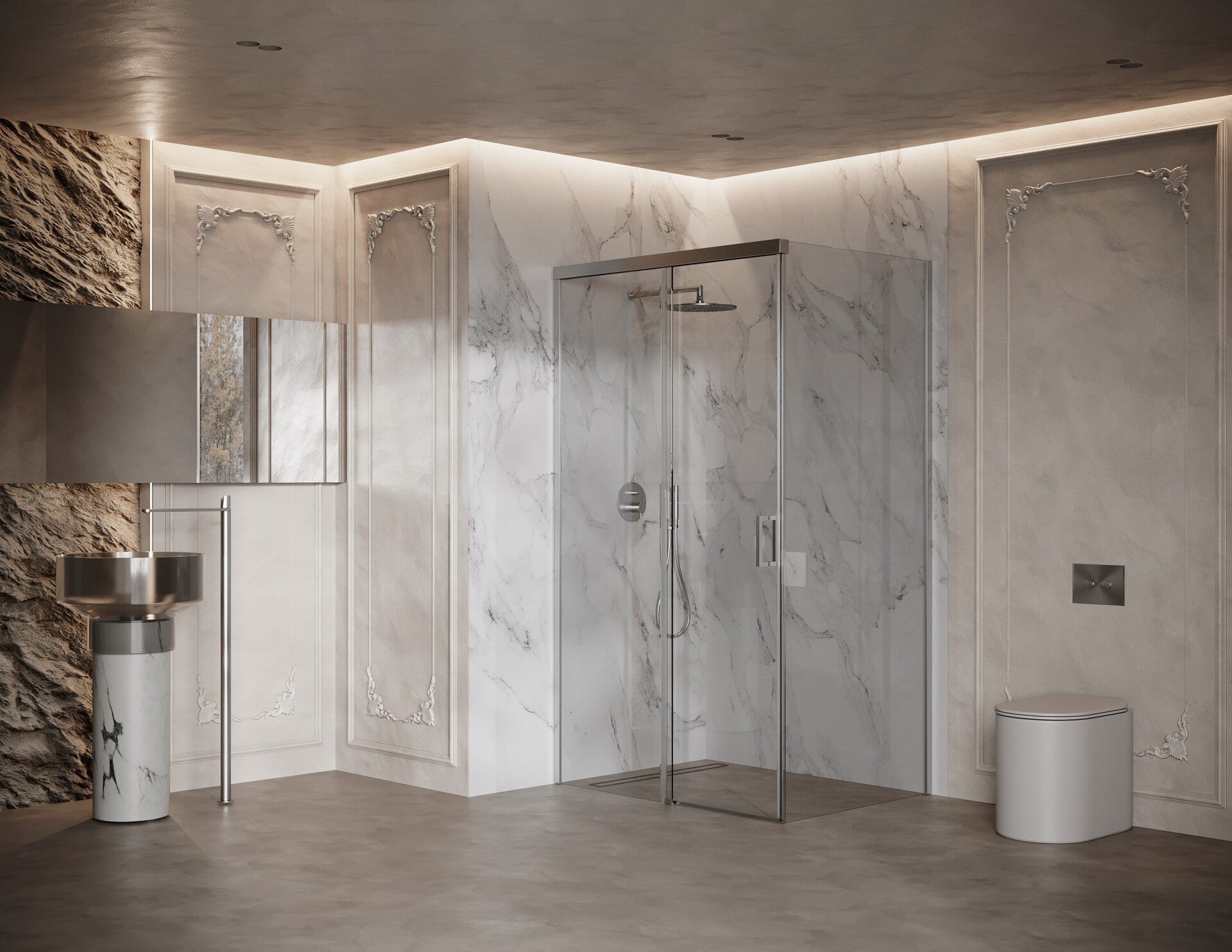 Maßgeschneiderte Eckduschkabine mit Schiebetür und Softclose System