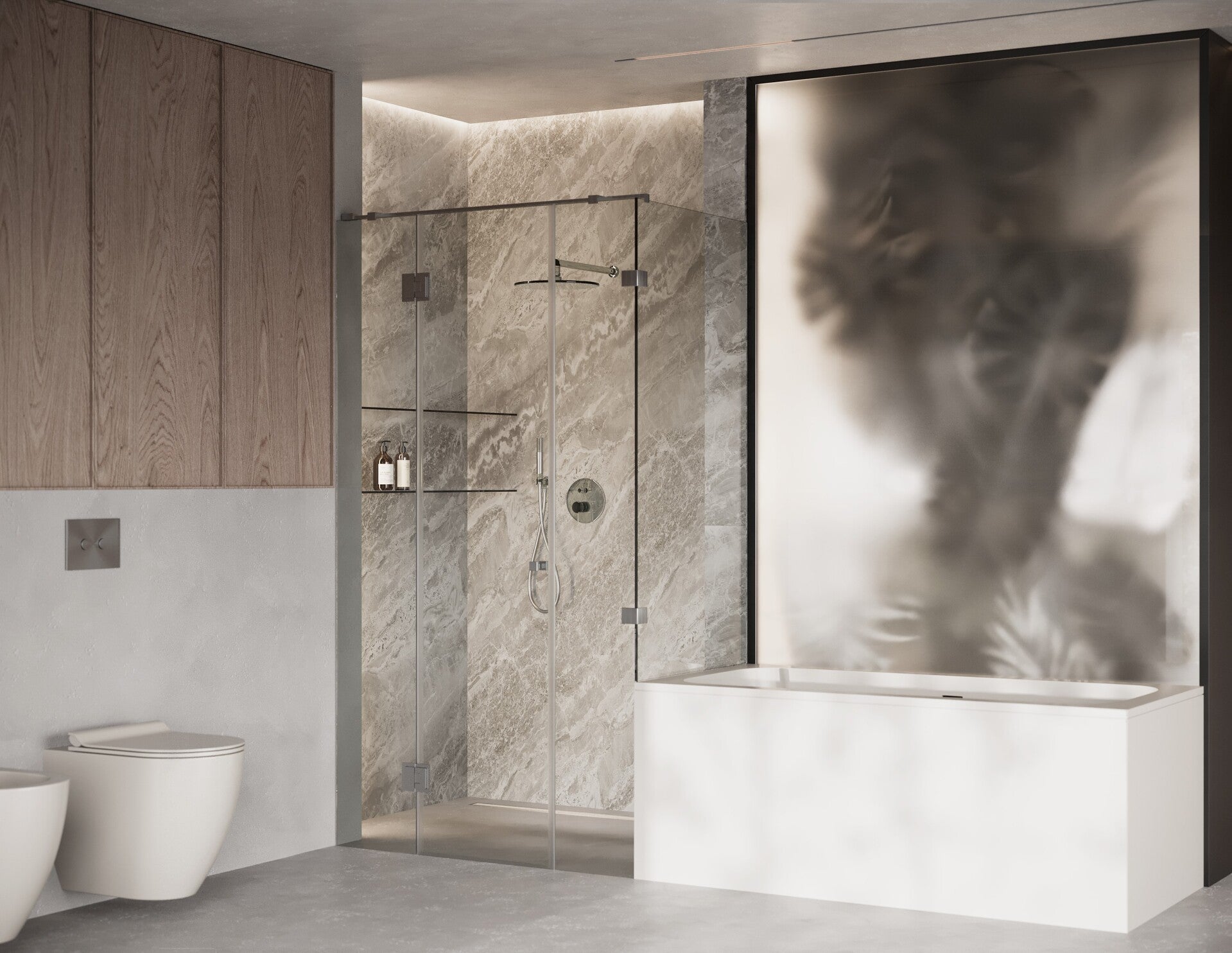 Maßgeschneiderte Duschkabine aus Glas mit Fest teil auf Badewanne LORA