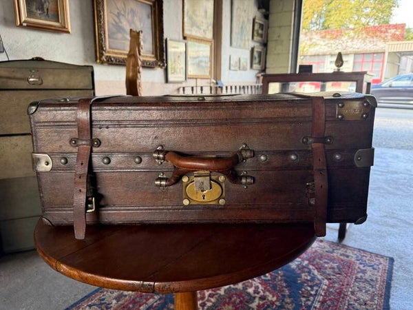 Valise de voyage en cuir belle époque vers 1900