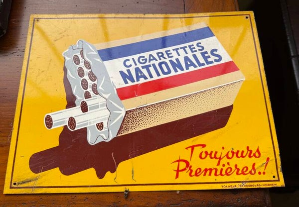 Plaque publicitaire ancienne - Cigarettes Nationales