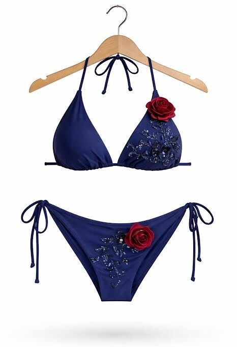 Midnight Rose Embellished Bikini Set
