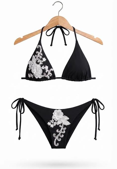 Midnight Blossom Lace Bikini Set
