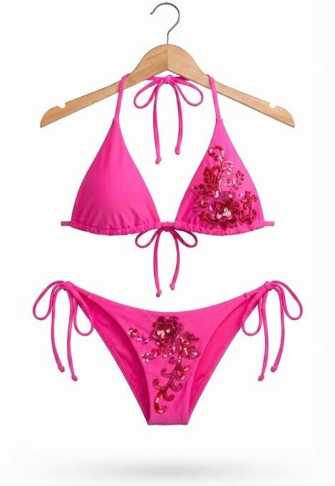 Rosé Radiance Embellished Bikini Set