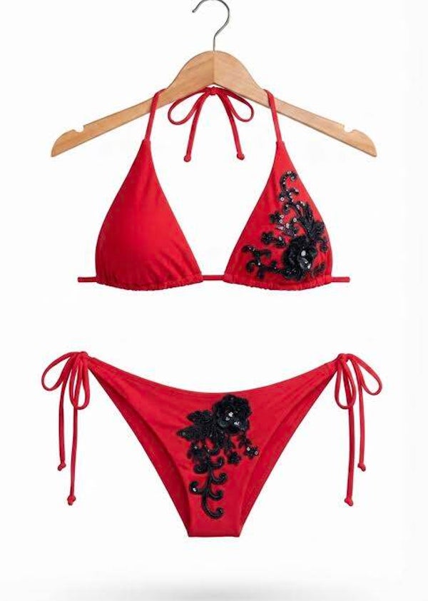 Scarlet Noir Embellished Bikini Set