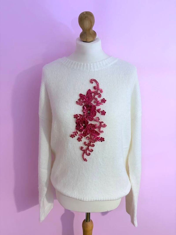 Fuchia Fleur Sequin Appliqué