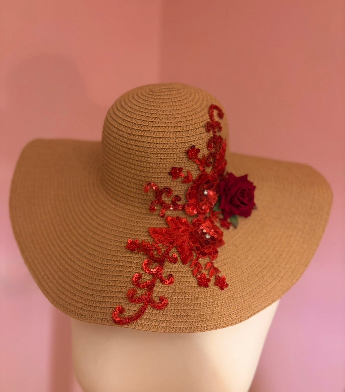 Scarlet Bloom large rimmed hat
