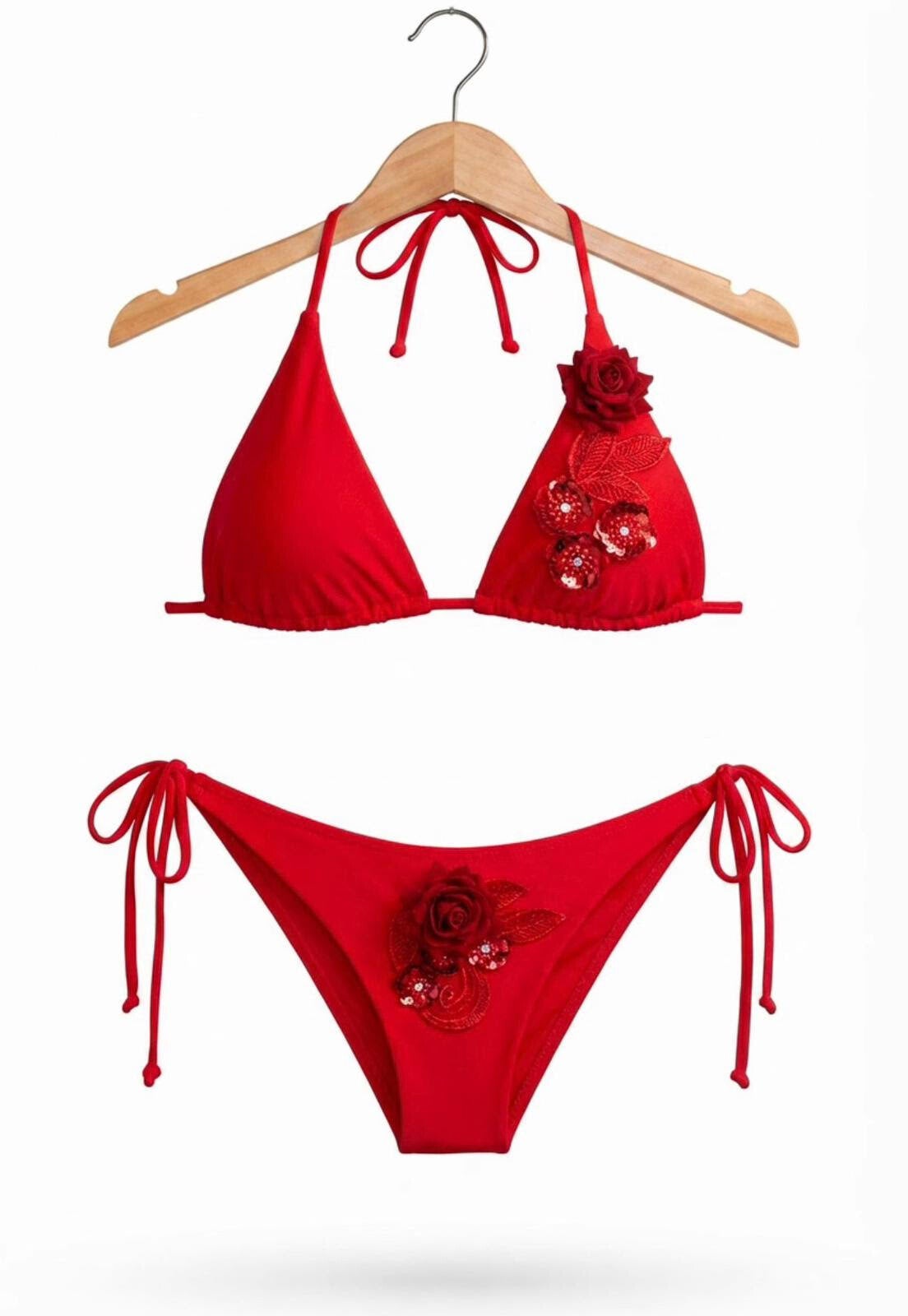 Crimson Rose Embellished Bikini Set