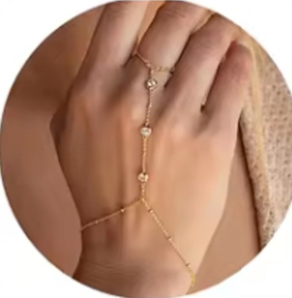 GOLD BEADED HAND CHAIN