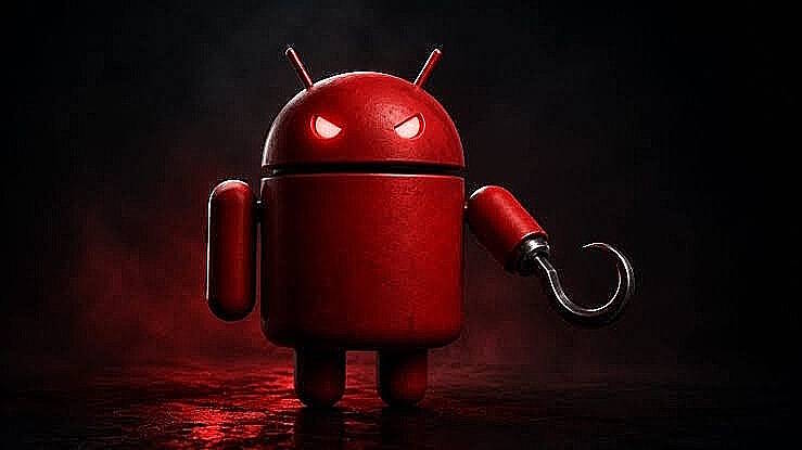 Android rood malware poppetje met een haak als hand