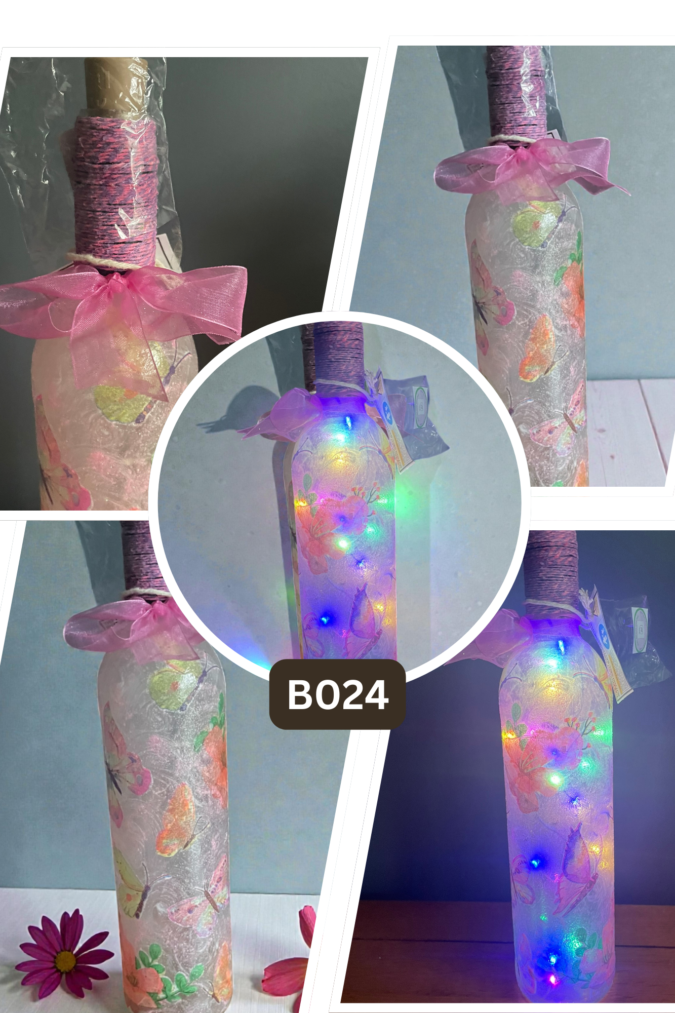 Decorative 'Pink Sparkle' Bottle Lamp - B024