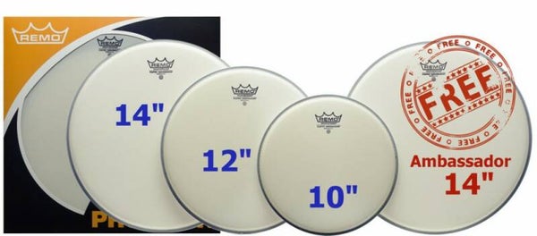 Remo Pro pack 10", 12", 14" Ambassador Coated incl gratis 14" Ambassador 14"vel.