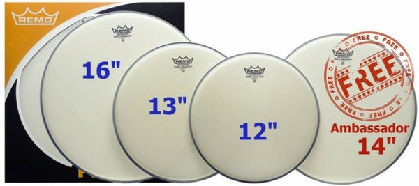 Remo Pro pack 12", 13", 16" Ambassador Coated incl gratis 14" Ambassador 14"vel.