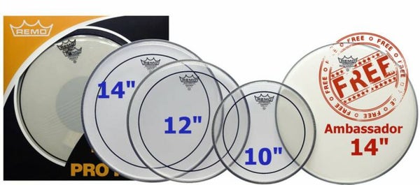 Remo ProPack 10", 12", 14" Pinstripe Clear + Free 14" Ambassador Coated