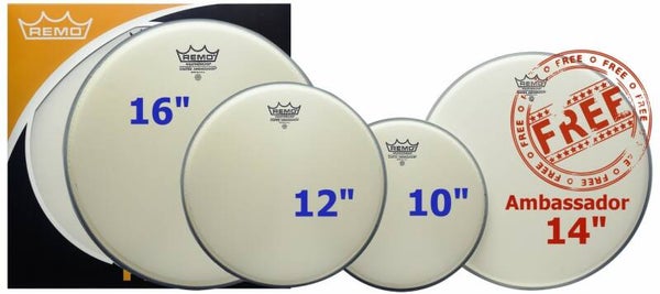 Remo Pro pack 10", 12", 16" Ambassador Coated incl gratis 14" Ambassador 14"vel.