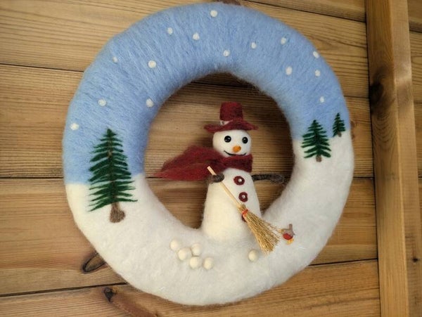Winter wreath with snowman