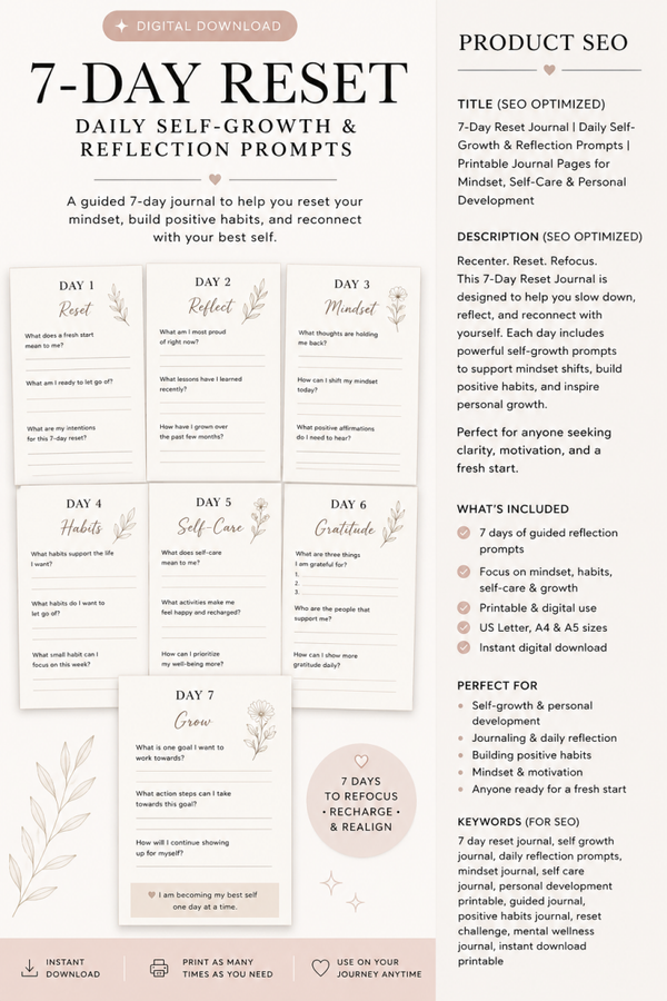 7-Day Reset – Daily Self-Growth & Reflection Prompts