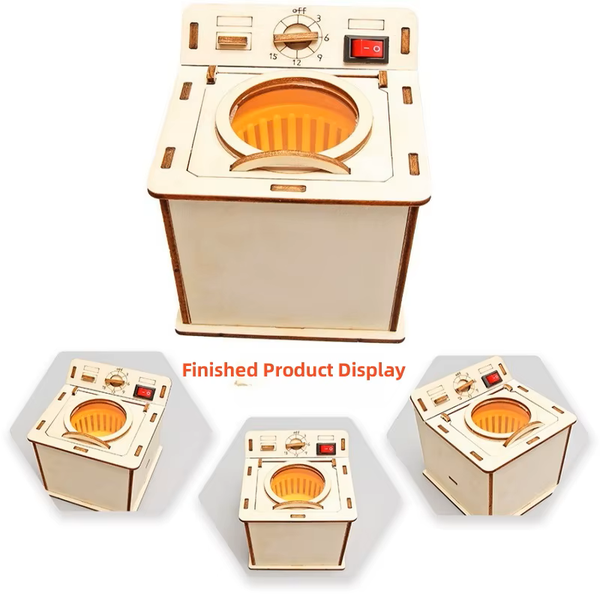 Wooden Washing Machine STEM Puzzle Kit – 3D DIY Building & Science Activity