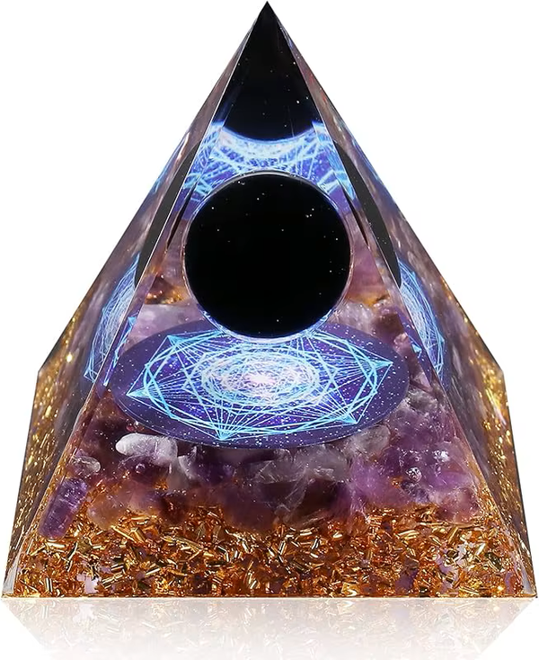 Amethyst & Obsidian Orgone Crystal Pyramid