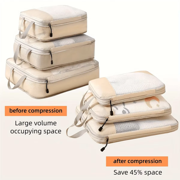 3-Piece Travel Compression Packing Cubes – Luggage Organizers for Carry-On & Travel