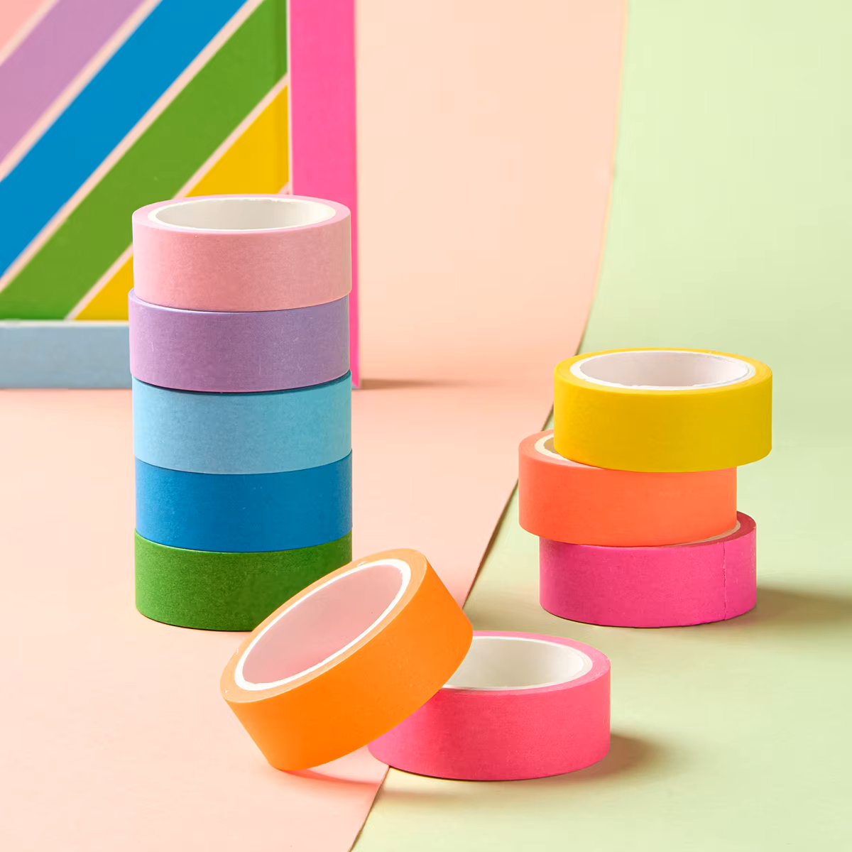 10-Roll Rainbow Washi Tape Set – Decorative Tape for Journals & Crafts