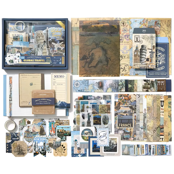 154-Piece Vintage Travel Scrapbook Set – Creative Gift Box