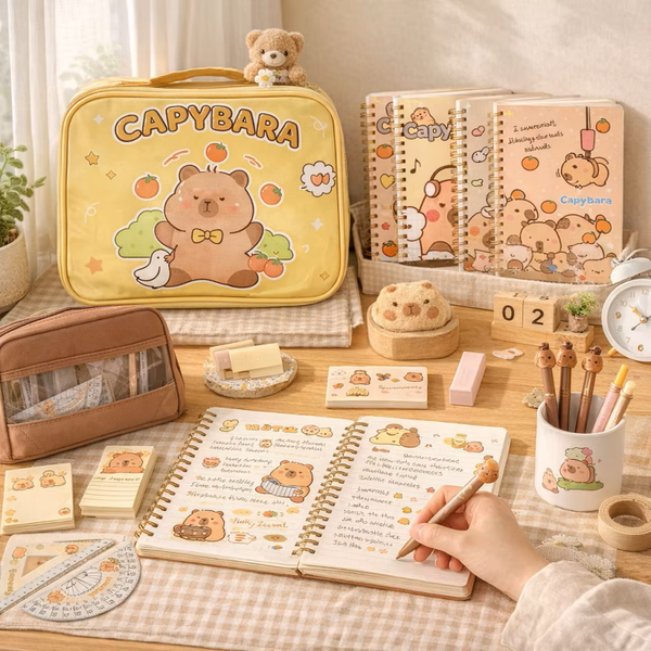 Capybara Stationery Set – Pencil Case, Notebook & Fountain Pen